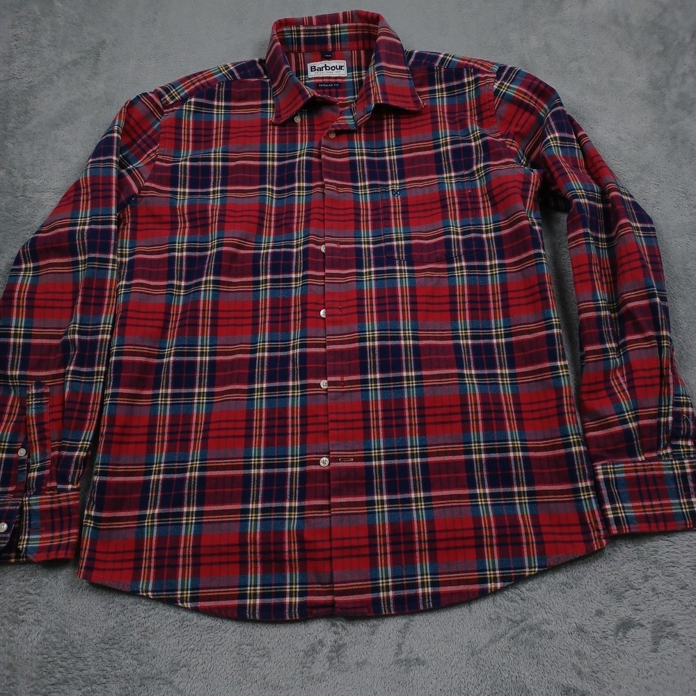 Barbour Shirt‎ Mens Large Red Flannel Button Up Preppy Long Sleeve